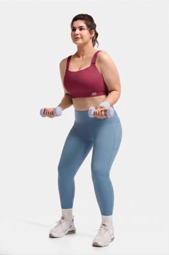 Image of Women's Sports Bra Wirefree Adjustable Medium-High Support Everyday Wear for Large Bust Plus Size with Removable Pads