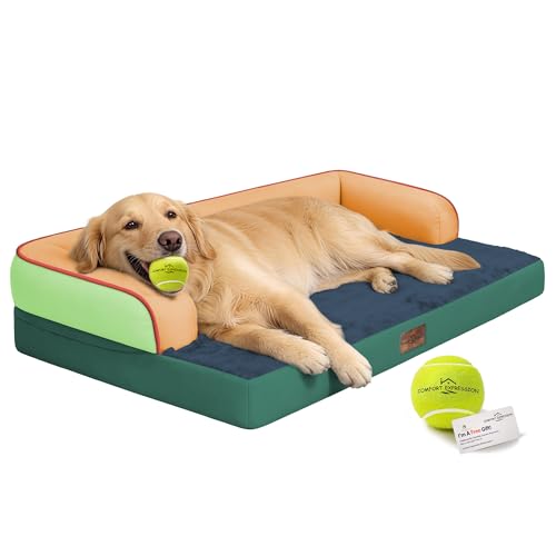 Image of Comfort Expression Washable Orthopedic Dog Bed for Extra Large Sized Dogs | Waterproof Memory Foam Pet Bed 42x30 Inch with Removable Cover with Non-Slip & Bolster