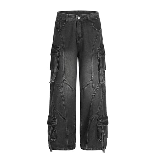 Men's Jeans American Retro Patchwork Multi-Pocket Workwear Casual Pants