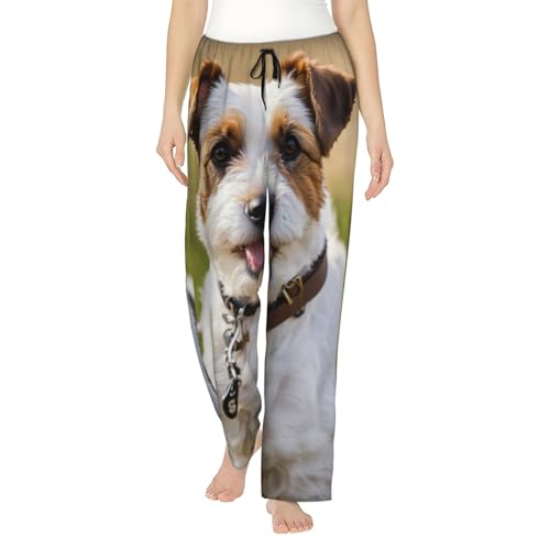 Pantalon de pyjama chien pour femme en polyester doux avec poches
