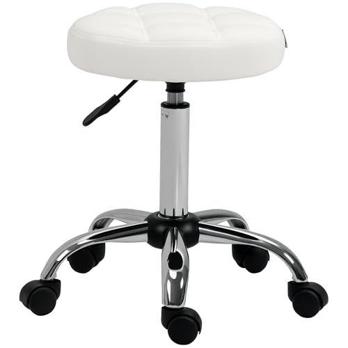 HOMCOM Sgabello Girevole con Ruote Rotondo, Sgabello per Parrucchiere ed Estetista con Altezza...