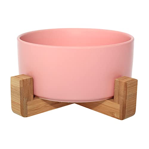 Ciotola in ceramica con supporto in bambù per cani e gatti, ciotola rialzata per una posizione comoda mentre si mangia e si beve, opzioni, capacità 850 ml (rosa)