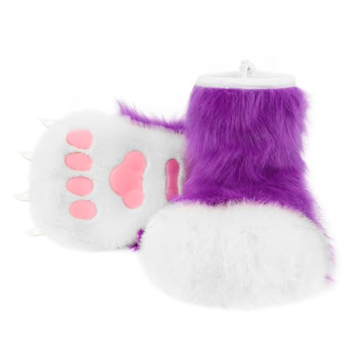 Image of Animal Fuzzy Slippers Bear Cat Wolf Dog Fox Fursuit Feet Paw Claw Shoes Furry Boots Costume Accessories for Adult Kids