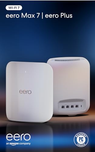 Image of Amazon eero Max 7 mesh wifi system with eero Plus annual (auto-renews) - Supports internet plans up to 10 Gbps, Coverage up to 5,000 sq. ft., Connect 500+ devices, 2-pack