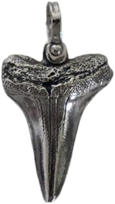 Large Solid Sterling Silver Shark Tooth Pendant with Shackle Bail