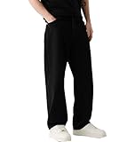 XUSAI Negro,XXL,Pantalones Vaqueros Holgados para Hombre, De Moda, De Tiro Alto, De Corte Relajado, De Pierna Recta, Ropa De Calle Y2K