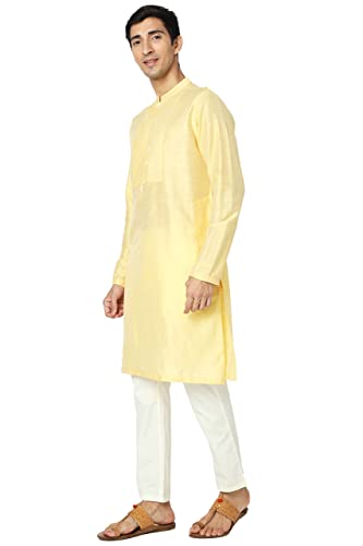 In-Sattva Men's Indian Embroidered Placket and Yoke Festive Long Kurta Tunic3
