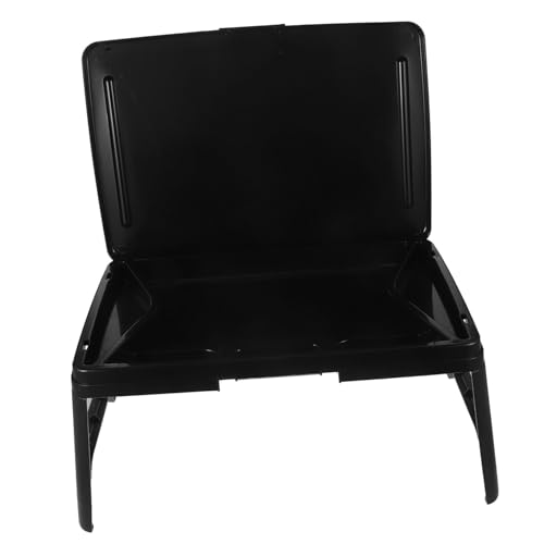 HAPINARY Folding Table Office Desk Stand Adjustable Desk Lap with Drawers Bed Table Monitor Desktop Bookshelf Tablet Holder Bed Plastic Black