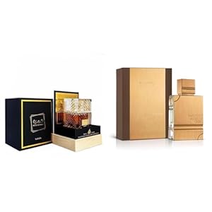 Lattafa Khamrah Eau de Parfum Spray 3.4 Ounce and Al Haramain Amber Oud Gold Edition Women’s Eau de Parfum Spray 60ml Perfume Bundle