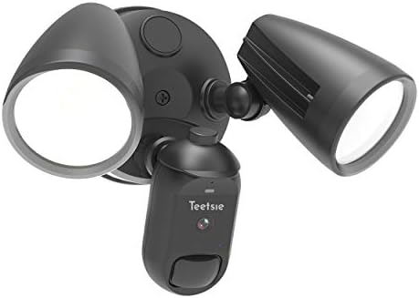 Teetsie Floodlight Camera Hardwired Motion Sensor Outdoor Light with 1080P WiFi Home Security Cam Alexa IP65 Waterproof 2500 lm Night Vision App for Phone 2-Way Audio Siren Alarm MicroSD/Cloud Storage