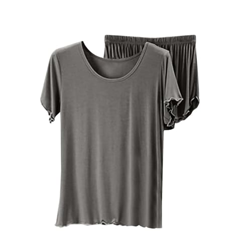 Conjunto de pijama de dos piezas para mujer, conjunto de pijama de modal, holgados, de manga corta y pantalones cortos, ropa de dormir, Gy1., XL