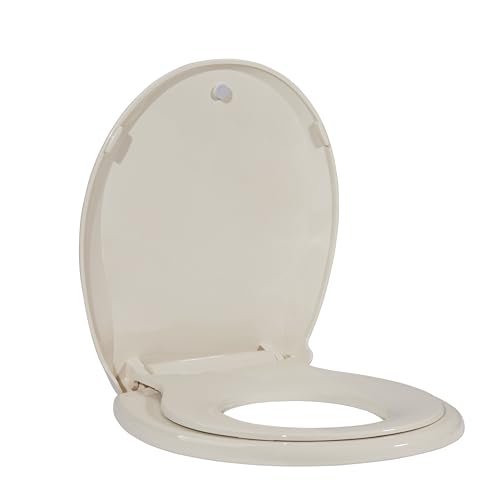 Toilet Seat, Round Toilet Seat with Toddler Seat Built in, Potty Training Toilet Seat Round Fits Both Adult and Child, with Slow Close and Magnets- Round Almond