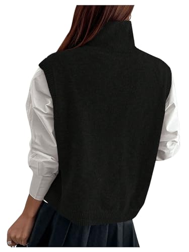 Image of OYOANGLE Women's High Neck Sleeveless Crop Sweater Vest High Low Hem Knitted Pullover Tank Tops