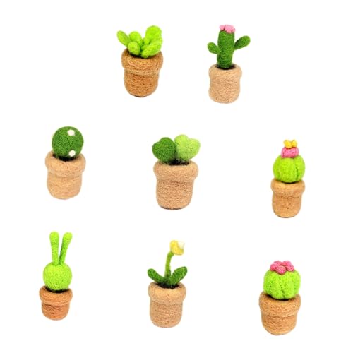 DOITOOL 8Pcs Mini Cactus Wool Felting Decoration Kit DIY Needle Felting Material for Beginners for Creative Craft Projects and Unique Home Decor
