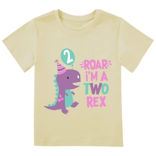 Image of Birthday Girl Shirt 2nd Birthday Outfits for Toddler Girls 2 Year Old Shirt Girl Second Dinosaur Theme Party Tshirt