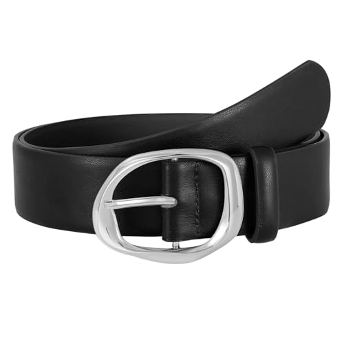 SUOSDEY Leather Belts for Women, Ladies Waist Belt with Liquid Shape Buckle for Jeans Pants Dresses,1.4