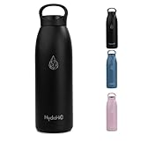 32 oz Insulated Stainless Steel Water Bottle, Double Wall Stainless Steel with Handle, BPA-Free, Keeps Cold 24H & Hot 12H, Durable Sports Thermos for Yoga, Hiking, Gym, Office, Black