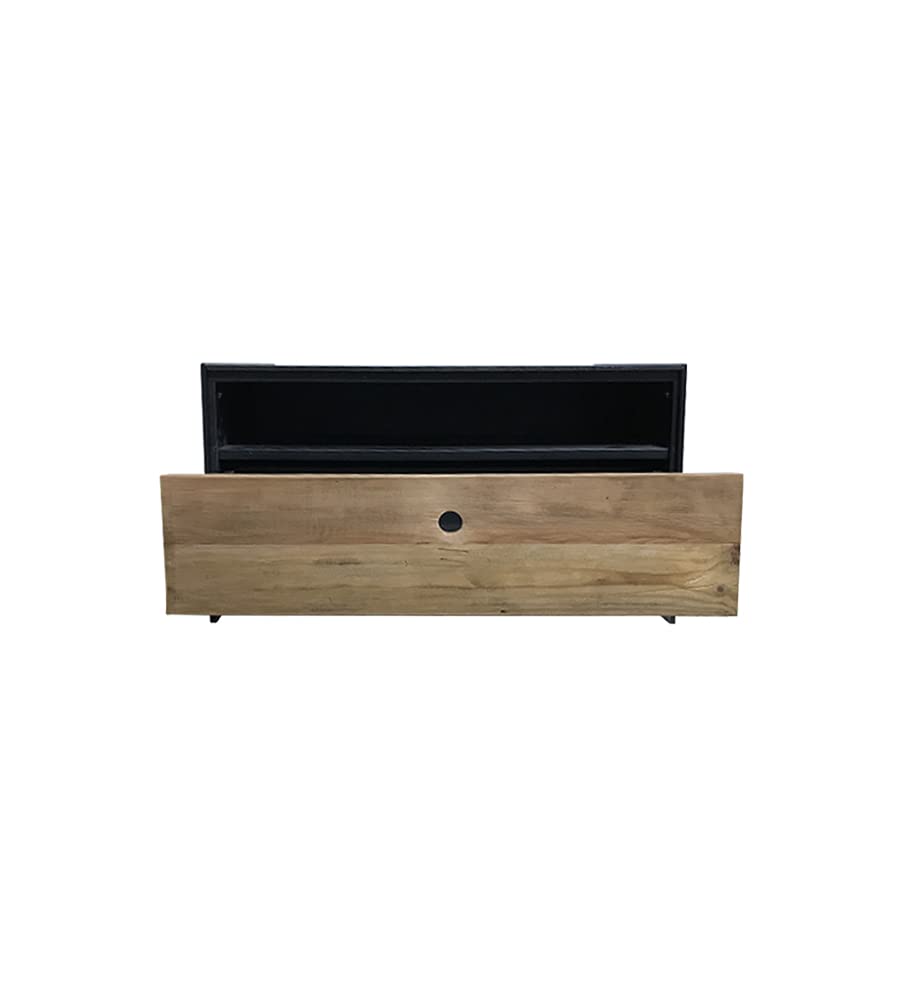Muebletmoi - Mesa baja contemporánea de 80 cm con metal y pino reciclado con un cajón de almacenamiento, colección Chalet