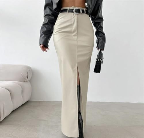 Womens High Waist Faux Leather Slim Fit Pencil Skirt with Side Slit Elegant Splicing Streetwear4