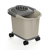 Recamania Cubo de fregona rectangular de plástico con escurridor y ruedas 360º, Color Beige, 16L, 39x29x35 cm