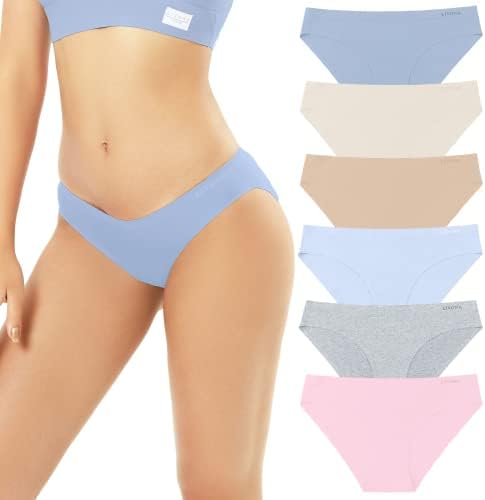 Livona 6 Pack Seamless Underwear for Women- High Cut Cheeky Panties, No Show Bikini Soft Stretch Microfiber Hipster S-XXL
