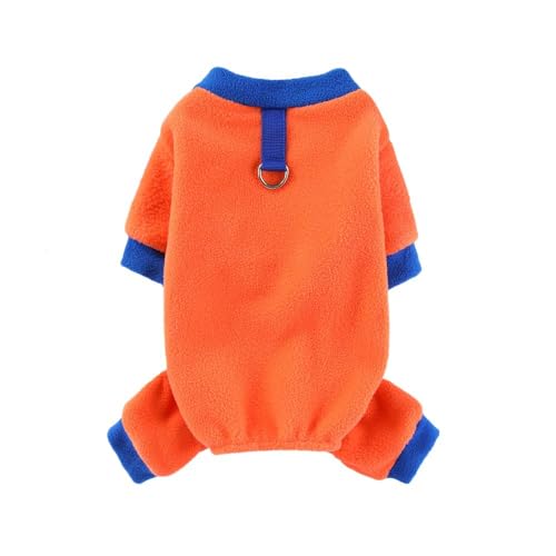 Morycat犬服 ロンパース カバーオール 防寒 暖かい つなぎ ドッグウエア 秋冬 ジャケット Dカン 厚い 四つの足 抜け毛対策 保温 ふわふわ 寝間着 お散歩お出かけ服 小中型犬用 (オレンジ,L)