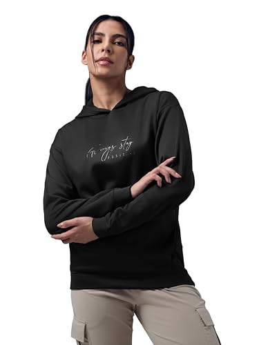 Image of TECHNOSPORT Women's Regular Fit Graphic Print Hooded Neck Full Sleeve Technowarm+ Sweatshirt for Casual & Regular Use