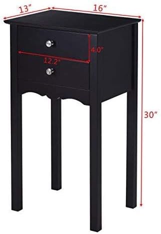 Miniatura 2 de ARLIME Mesa auxiliar con 2 cajones, mesita de noche para dormitorio, mesa auxiliar pequeña y alta junto al sofá, gabinete multiusos para sala de