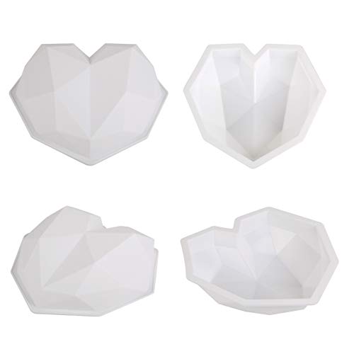 Diamond Cake Mold, Diamond Heart Cake Mold, Cake Mold for Baking Heart Shape, 2 Pack Diamond Heart Love Shape Silicone Cake Mold, 3D Silicone Trays Mousse Dessert Baking Pan