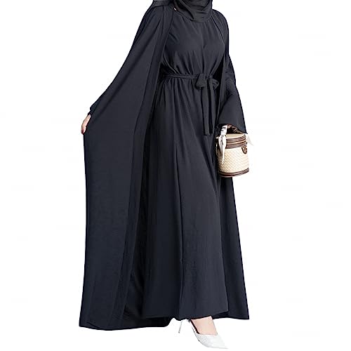 2PCS Women's Muslim Dresses Abaya Islamic Dubai Prayer Dress Robe Long Cardigan Maxi Dress