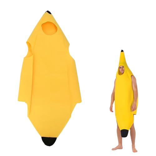 fufupaw Disfarce de banana, fantasia de fruta, fantasia de banana divertida para adultos, homens e mulheres, design de uma peça para carnaval, Halloween, festa e cosplay, ideia perfeita para o