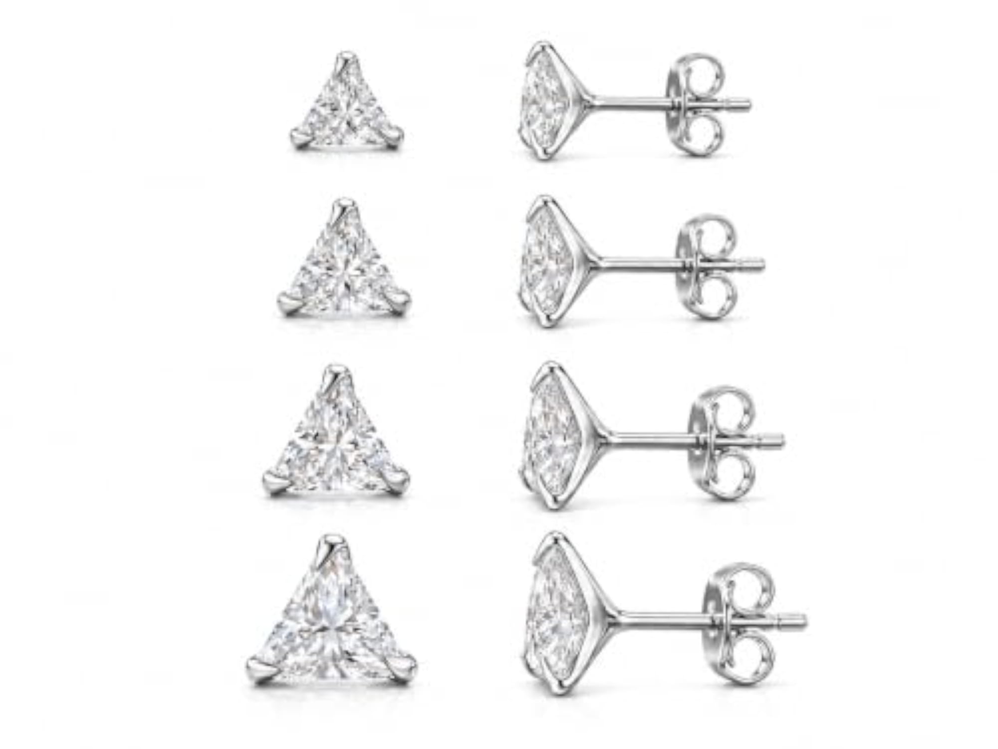 925 Sterling Silver Triangle Solitaire Stud Earrings, Unisex
