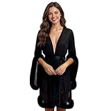 Robes For Women Tulle Robe with Faux Fur Trim, Sexy,Soft and Comfortable,Perfect for Spa Nights and Maternity Photoshoot (US, Alpha, One Size, Regular, Regular, 1, black)