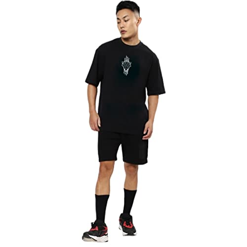 Image of Bewakoof Men's Graphic Printed 100% Cotton T-Shirt - Oversized Fit, Round Neck, Half Sleeves