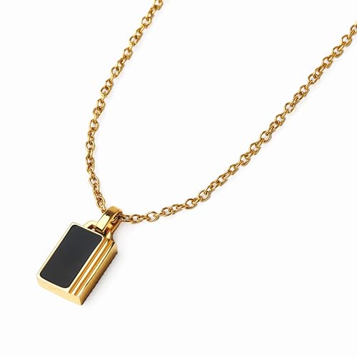 Forge & Foundry Men's Minimalist Stainless Steel and Solid Onyx Inlay Pendant | 21 Inch Rolo Chain | Design-Led Artisan Jewelry, from London