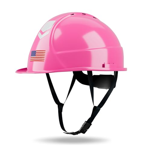 DS-SMAAT Reflective Safety Hard Hat with Visor Vented Protection Construction Hard Hat ANSI Z89.1& OSHA Approved Safety Helmet (Pink)
