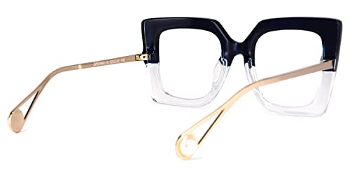 Image of Zeelool Chic Oversized Thick Square Blue Light Blocking Glasses for Women Qatar ZOP01892-10 Blue-White