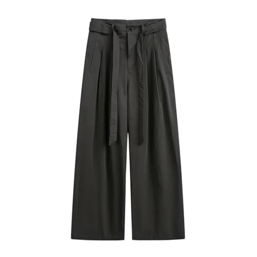 Men Belt Folds Japanese Casual Loose Vintage Wide Leg Baggy Pants Boyfriend Straight Cargo Trousers2