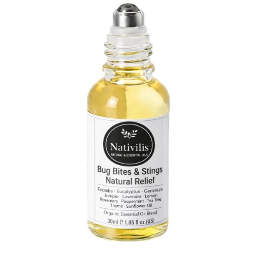 Nativilis Natural Relief for bug bites stings mosquito nettle fleas - Organic Essential Oil Formula - Roll on ball Stainless Steel Ideal Capacity 30ml Daily Use Travel Easy to carry in your purse/bag
