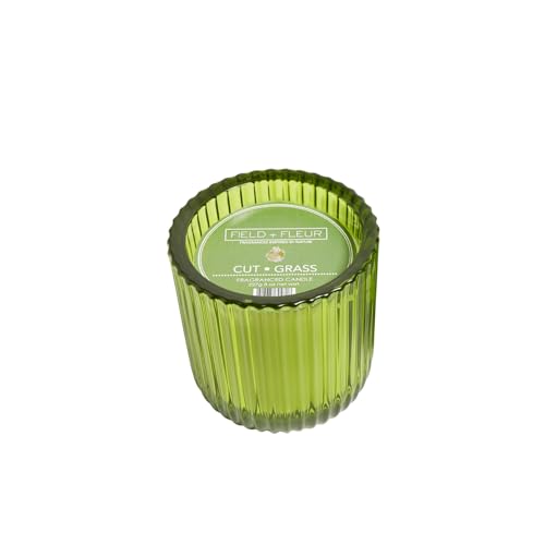 Field + Fleur by Hillhouse Naturals Cut Grass Green Glass 8oz Scented Candle. with scents of Clover and Green Grass, Fresh-Cut Wisteria and Jasmine. 100% Soy Wax Blend. Burn time 50+ Hours.