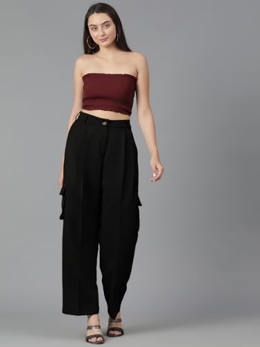 Image of KOTTY Women's High Rise Cotton Blend Relaxed Fit CargoTrousers