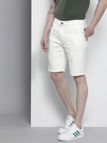 Image of The Indian Garage Co Men Slim Fit Solid Mid-Rise Denim Shorts