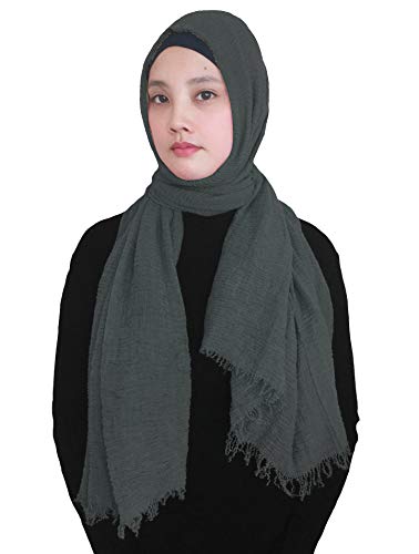 Lina & Lily Solid Color Crepe Crinkled Scarf Hijab with Frayed Edges