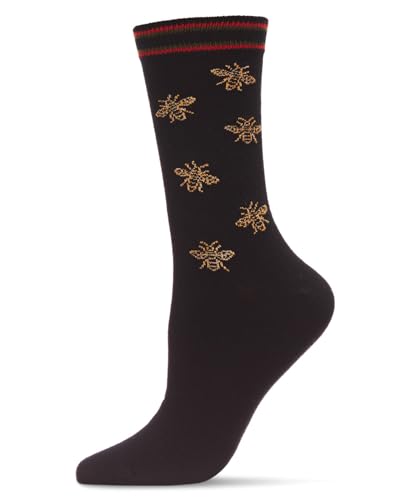 MeMoi Women's Cotton Blend Striped Woven Buzzing Bee Crew Sock
