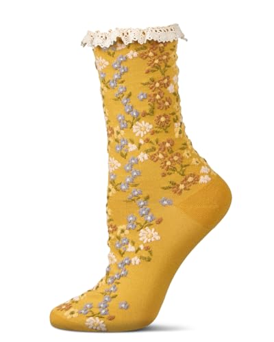 Image of MeMoi Women's Liberty Floral Lace Cuff Crew Socks