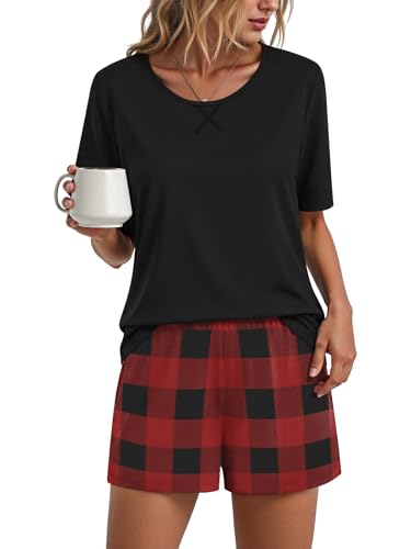 Image of Findsweet Pajama Set for Women 2 Piece Lounge Set Soft Sleepwear Summer Casual Short Pjs Sets with Pockets M-3XL
