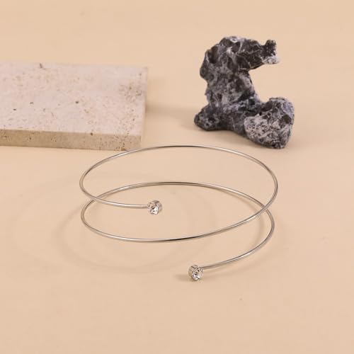 Elegant Adjustable Arm Cuff Jewelry Set for Women - Minimalist Gold and Silver Rhinestone Upper Arm Bracelets - Image 4