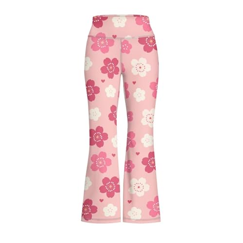 Cherry Blossom Pattern Girls Yoga Pants High-Waisted Wide Leg Flared Leggings for Children 5-14 Years Cute Bell Bottoms2