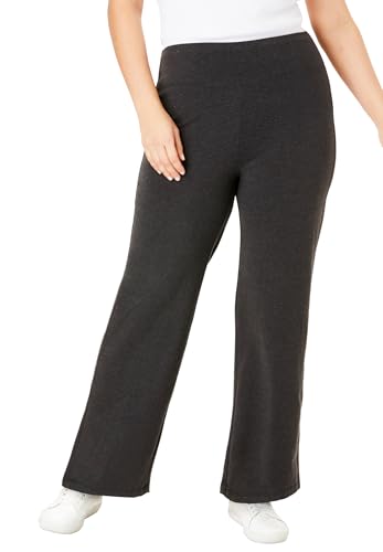 Woman Within Plus Size Petite Womens Plus-Size Stretch-Cotton Knit Pull-On Wide-Leg Leggings
