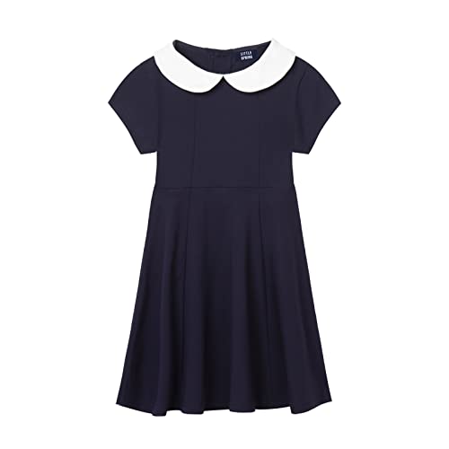LittleSpring Girls Dresses Peter Pan Collar Long Sleeve Uniform Seam Dress